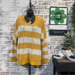 Miracle Mustard and White V-Neck Sweater